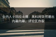 业内人士回应火爆：黑料网突然爆出内幕内幕，评论区炸裂