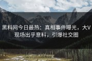 黑料网今日最热：真相事件曝光，大V现场出乎意料，引爆社交圈