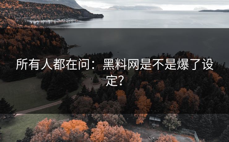所有人都在问：黑料网是不是爆了设定？