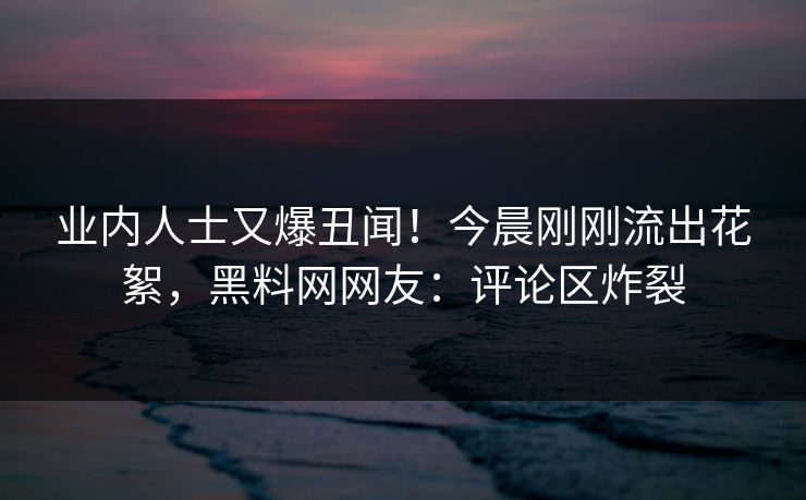 业内人士又爆丑闻！今晨刚刚流出花絮，黑料网网友：评论区炸裂